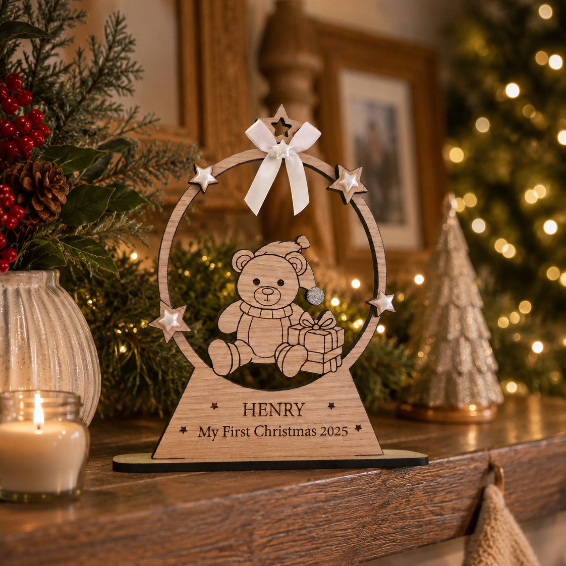 My First Christmas Wooden Snow Globe - Personalised