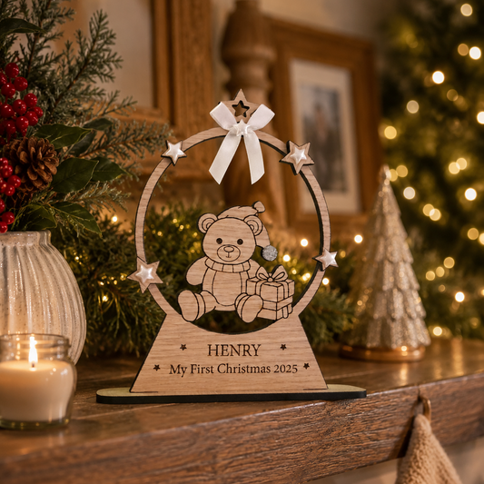 My First Christmas Wooden Snow Globe - Personalised