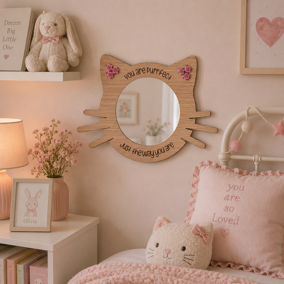 Wooden Cat Mirror for Girls bedroom