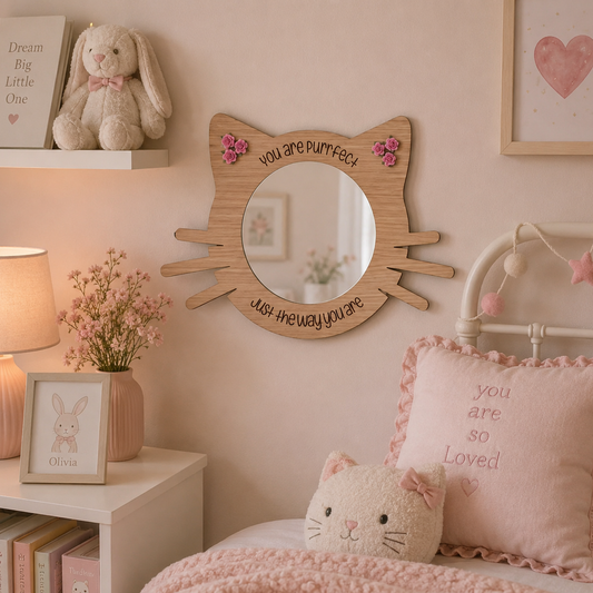 Wooden Cat Mirror for Girls bedroom