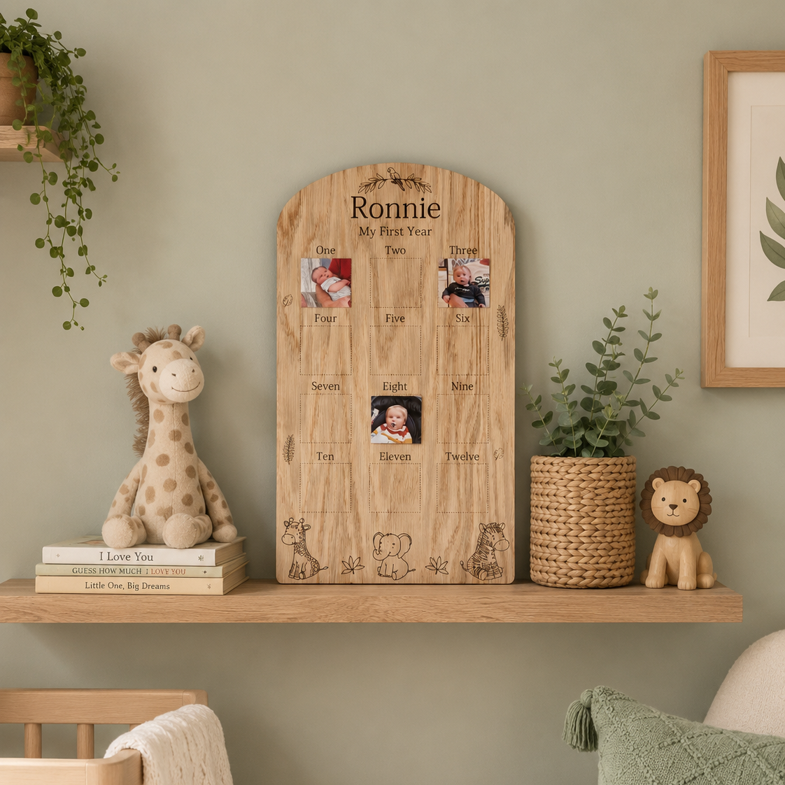 My First Year Oak Veneer Baby Photo Board. First birthday party decoration/ sign