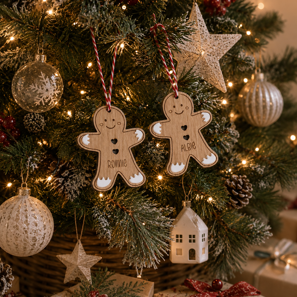 Personalised Wooden Gingerbread Man Christmas tree decoration. Personalised with any name. 