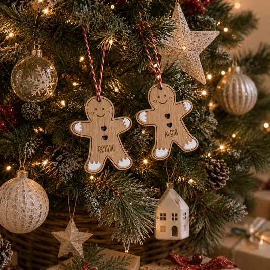 Personalised Wooden Gingerbread Man Christmas tree decoration. Personalised with any name. 