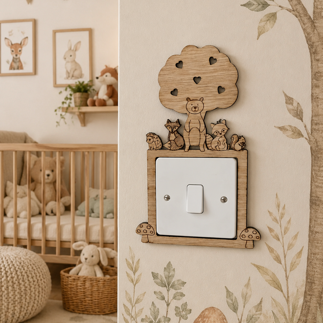 Nursery Light Switch Surround 'Woodland Friends'