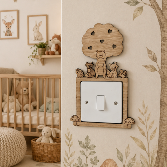 Nursery Light Switch Surround 'Woodland Friends'