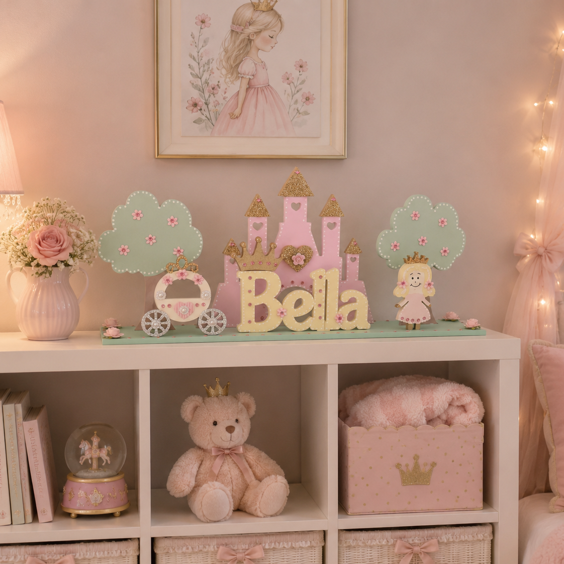 Personalised Little Princess Wooden Name Sign bedroom decor.