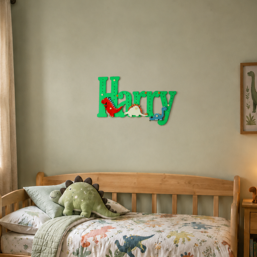 Dinosaur wooden Name sign for boys bedroom wall