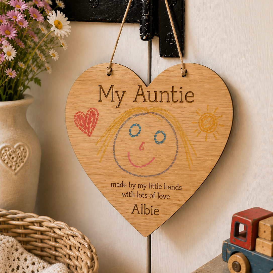 Personalised Wooden Heart Drawing Plaque