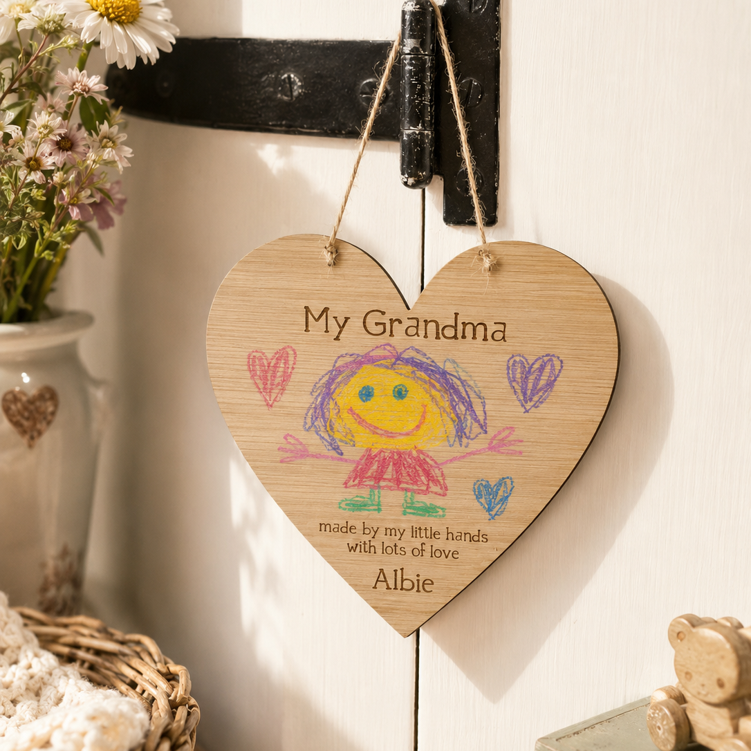 Personalised Wooden Heart Drawing Plaque