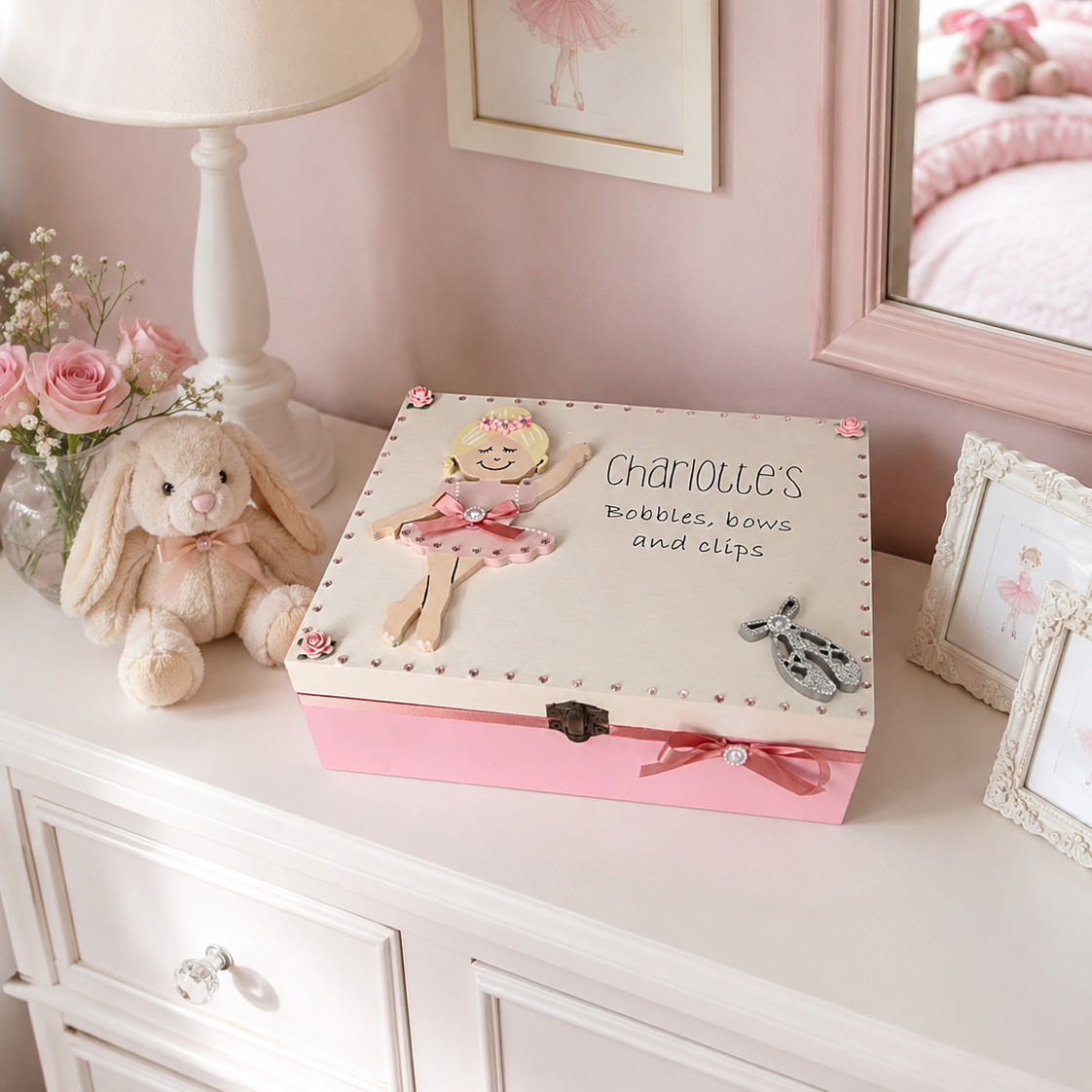 Girls Ballerina Wooden Hair accessories storage box.