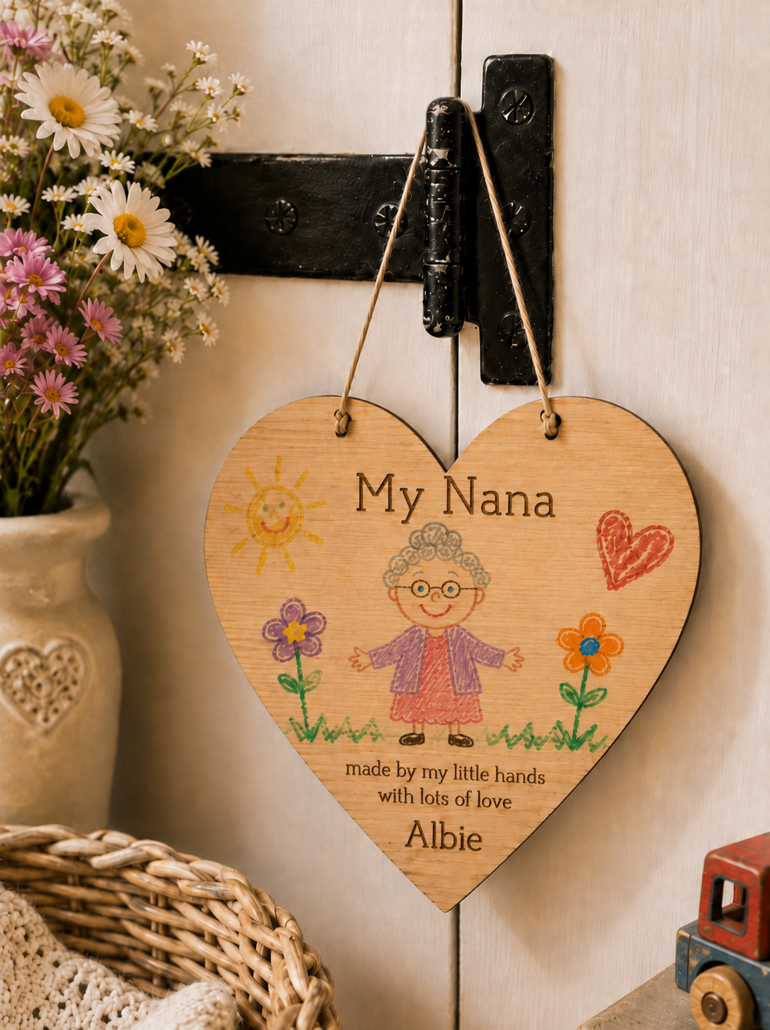 Personalised Wooden Heart Drawing Plaque