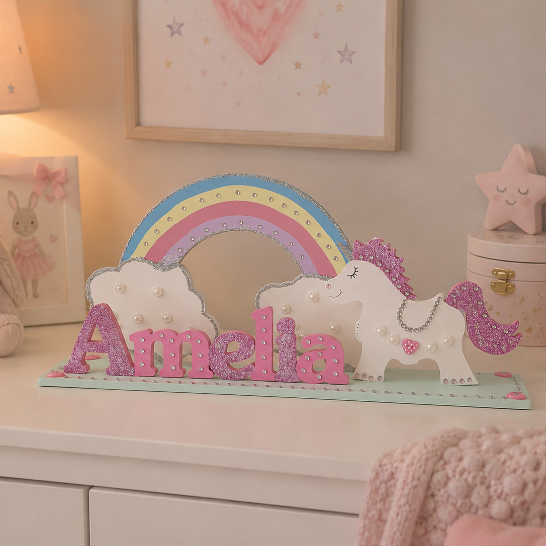 Personalised Unicorn Bedroom Name Sign. 