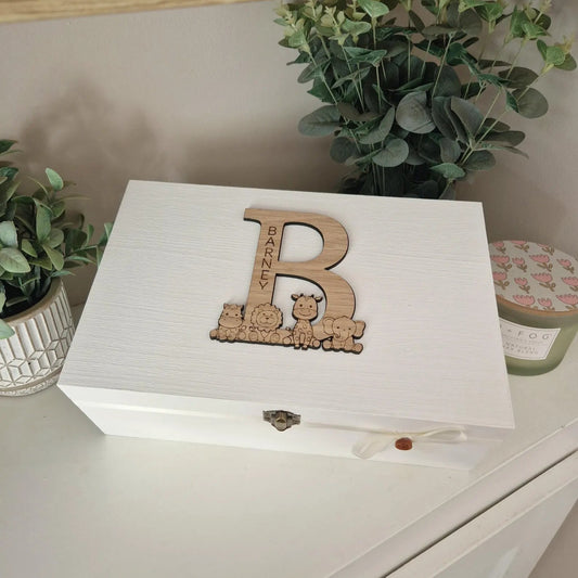 Oak Top Baby Memory Box- Safari Friends