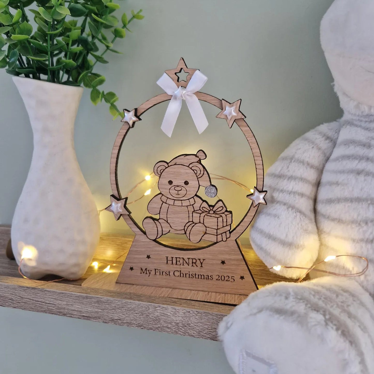 My First Christmas Wooden Snow Globe - Personalised