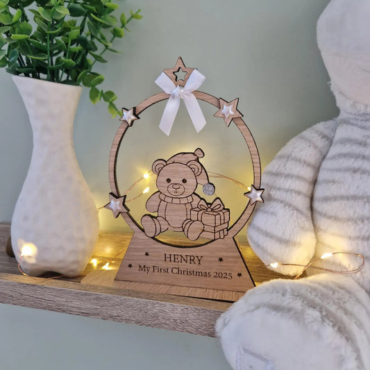 My First Christmas Wooden Snow Globe - Personalised
