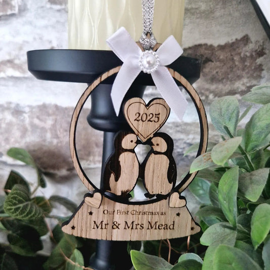 Our First Christmas as Mr & Mrs Penguin Snow globe
