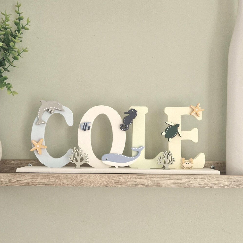 Under the sea themed children's wooden name sign for bedroom or nursery