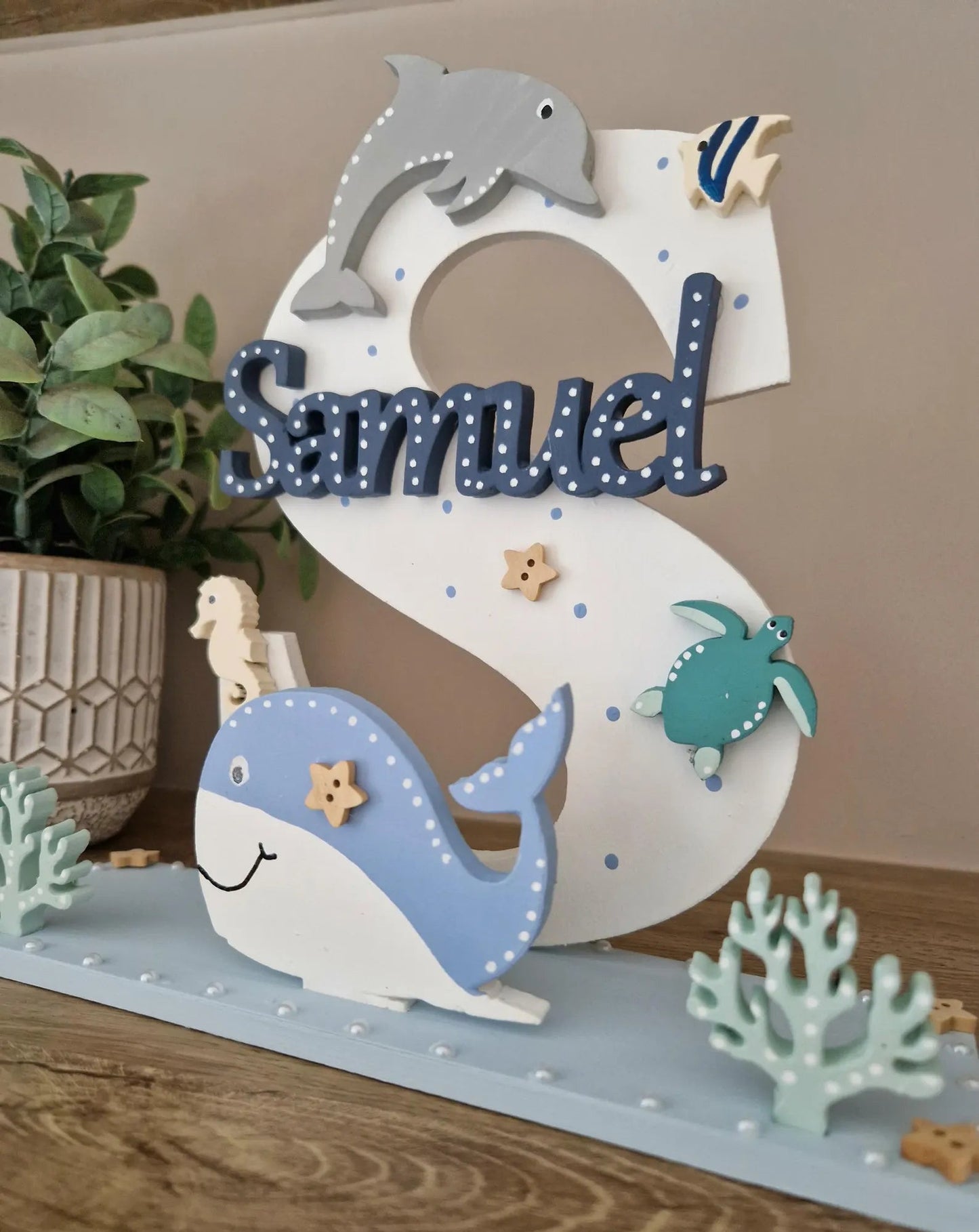 Under the Sea cute Wooden Letter Initial for Childrens bedroom or Nursery.
