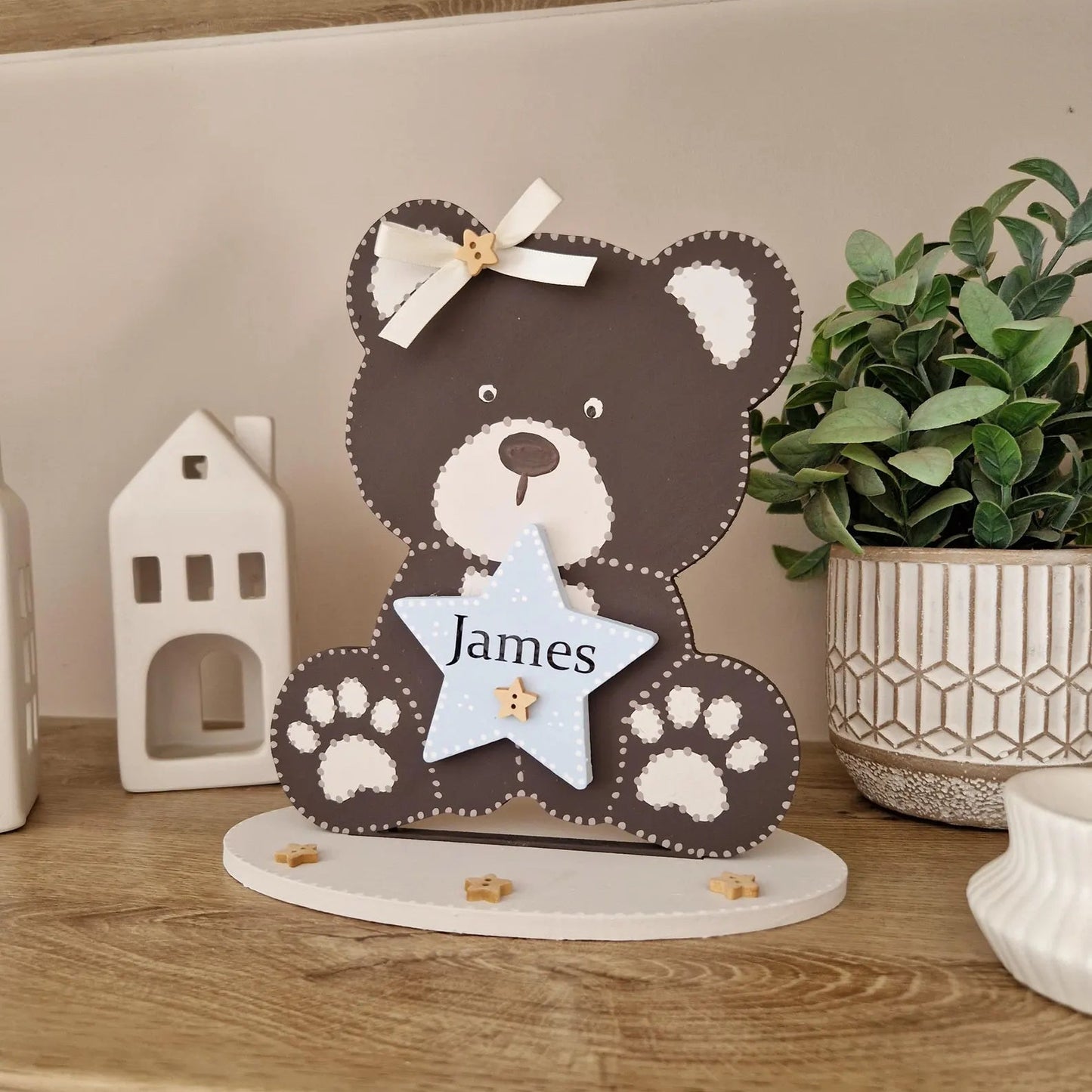 Hand painted Wooden Teddy Bear Name sign for Baby Room