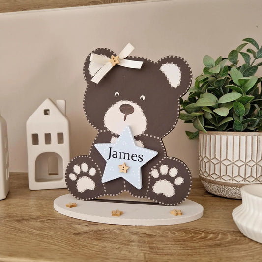 Hand painted Wooden Teddy Bear Name sign for Baby Room