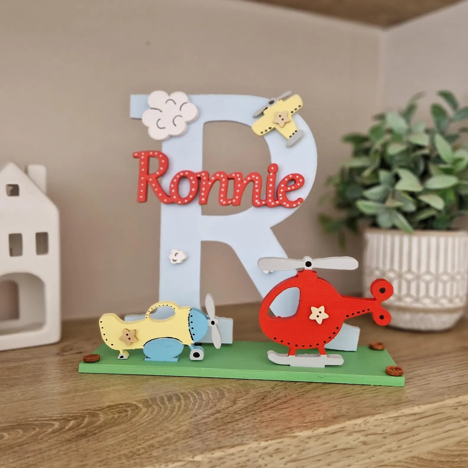Airplane and Helicopter Themed Wooden letter for Children's bedroom or Nursery