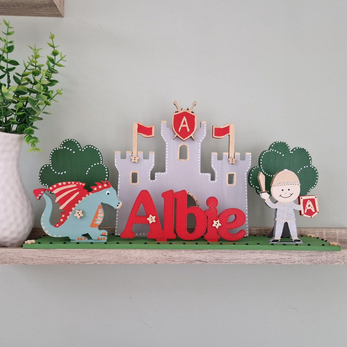 Knight and Dragon Fairytale theme Boys Bedroom Name Sign