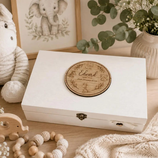 Neutral Baby Keepsake Box- Safari Friends