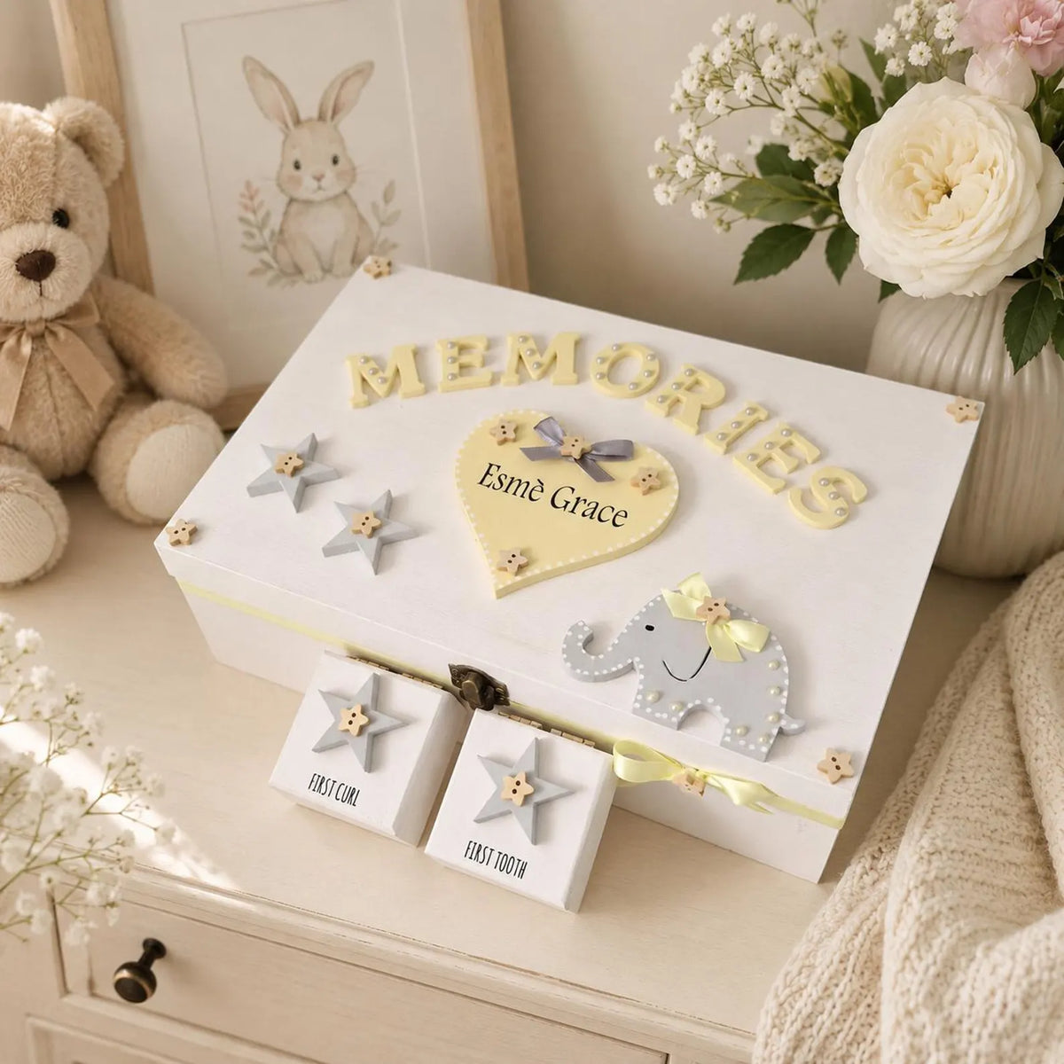 Elephant and Star Memory Box 'Lemon'