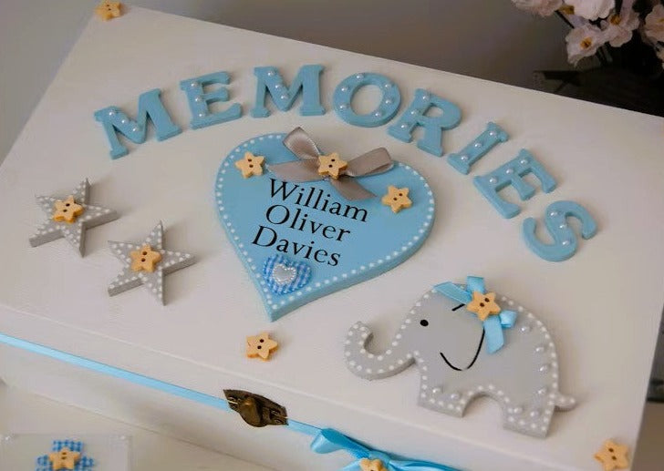 Elephant and Star Baby Memory Box 'Blue'