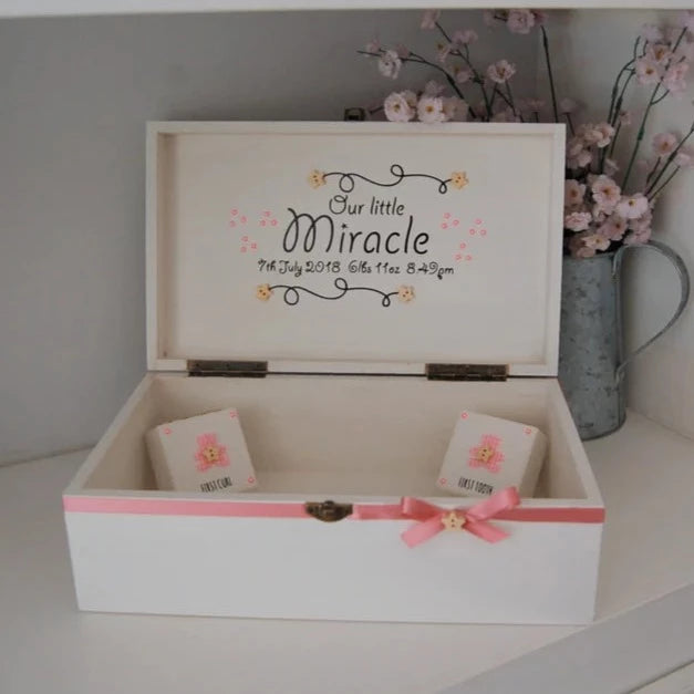 Baby Memory Box. Pink and White Elephant and Star design personalised.