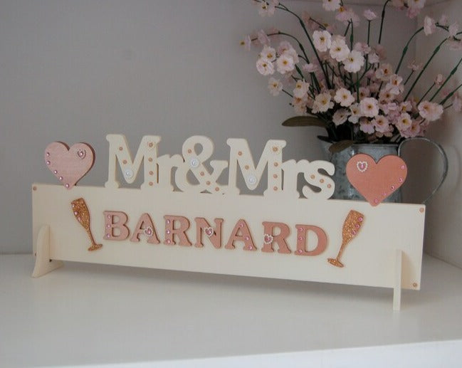 Personalised Mr and Mrs Wedding Sign for Top Table or Wedding Reception in Rose Gold.