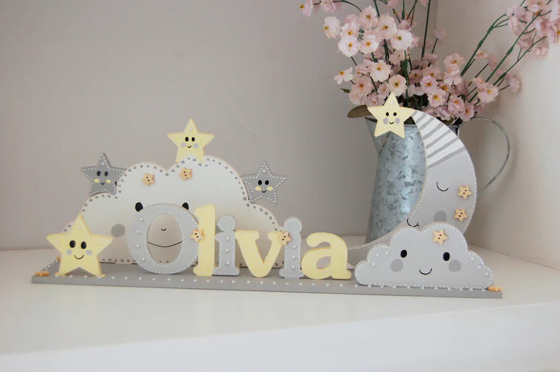 Moon and Star Personalised Childrens Bedroom Name Sign