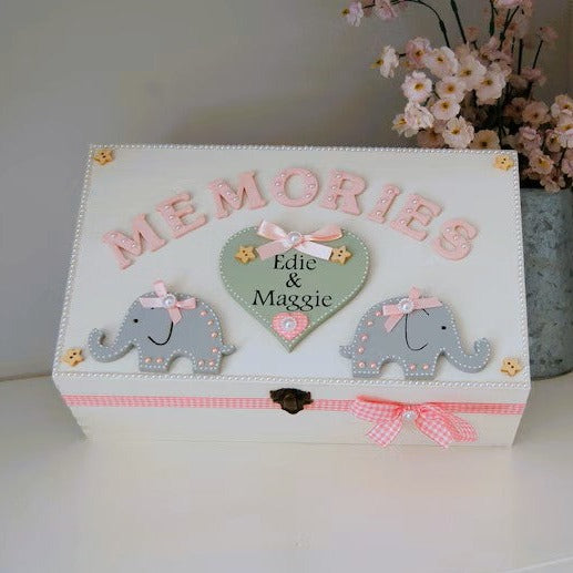 Pretty Personalised Twin Girl Memory Box Keepsake Box Gift