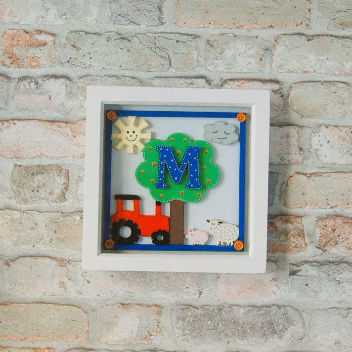 Framed Wooden Initial Art for Boys Bedroom or Nursery. Farmyard Nursery Decor Wall Art