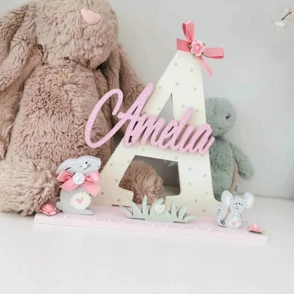 Nursery Wooden Letter 'Bunny & Mouse'