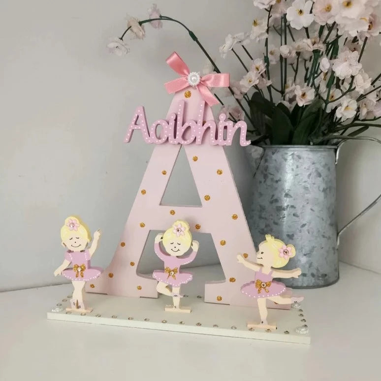 Personalised Wooden Initial for Nursery. Ballerina Bedroom Sign for Girls