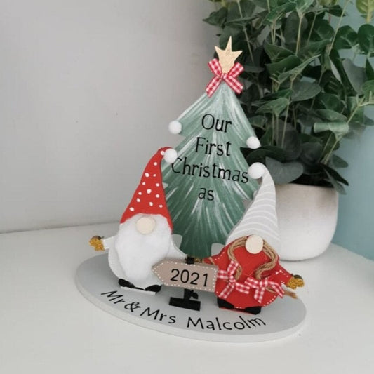 Our First Christmas Personalised Mr and Mrs Gonk ornament gift