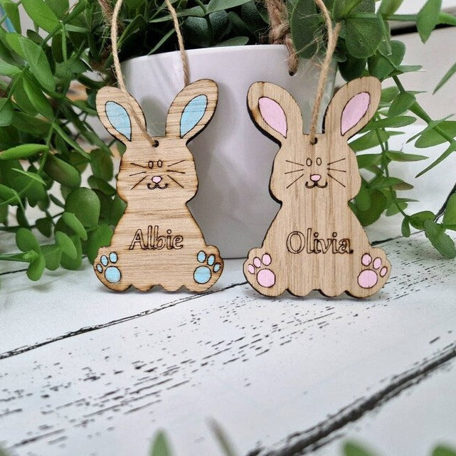 Personalised Rustic Wooden Bunny with engraved Name