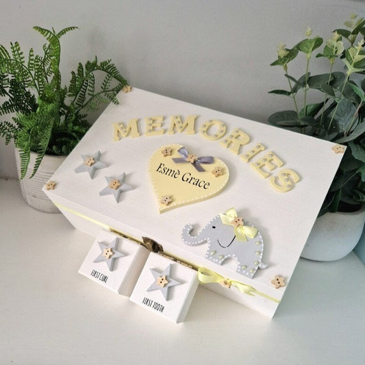 Elephant and Star Memory Box 'Lemon'