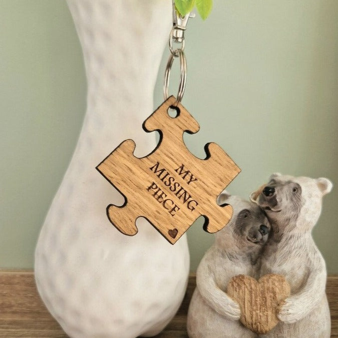 My Missing Piece Wooden Puzzle Piece Keyring Gift for Anniversary Valentines Gift