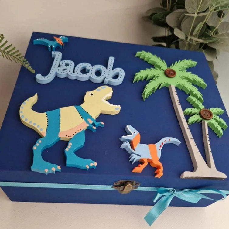 Dinosaur Memory Treasure Box for Kids personalised to any name