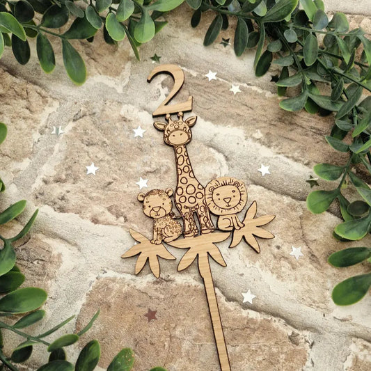 Wooden Safari Friends Cake Topper- Any Number