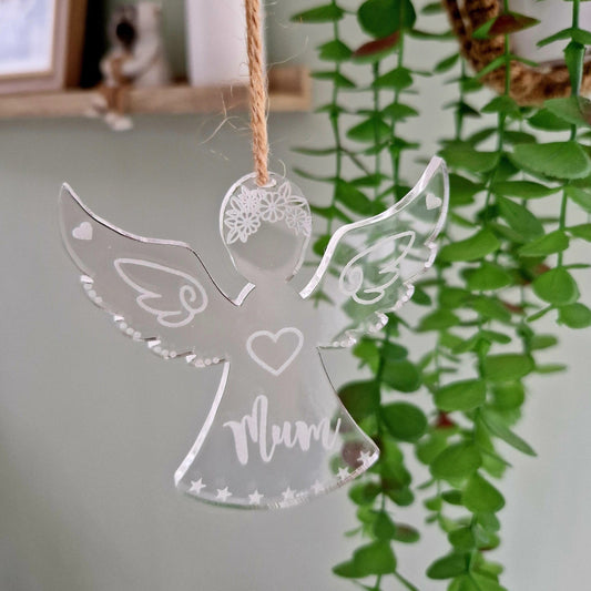 Clear Acrylic Angel personalised ornament for Christmas Tree decoration